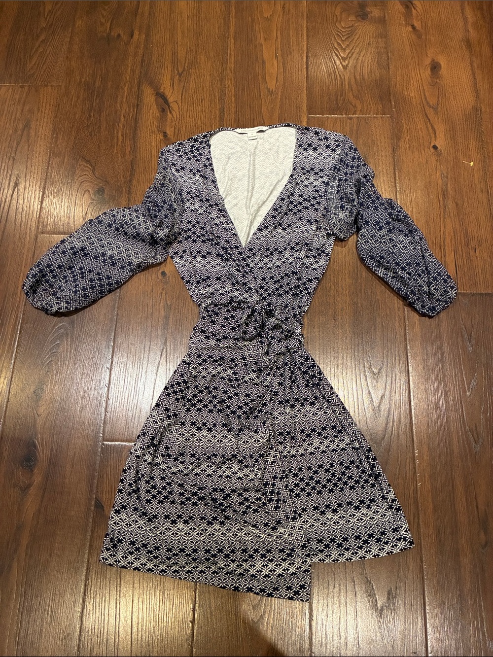 Diane Von Furstenberg Navy and White Printed Wrap Dress